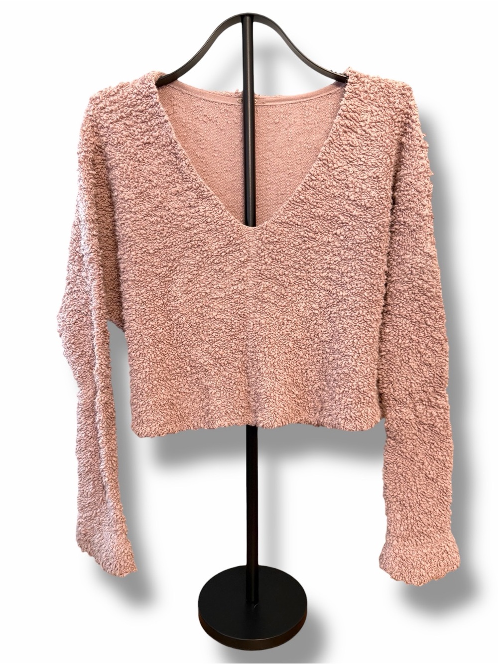 Free People Blush Pink Popcorn Knit Sweater Women’s M Cropped Oversized Boho